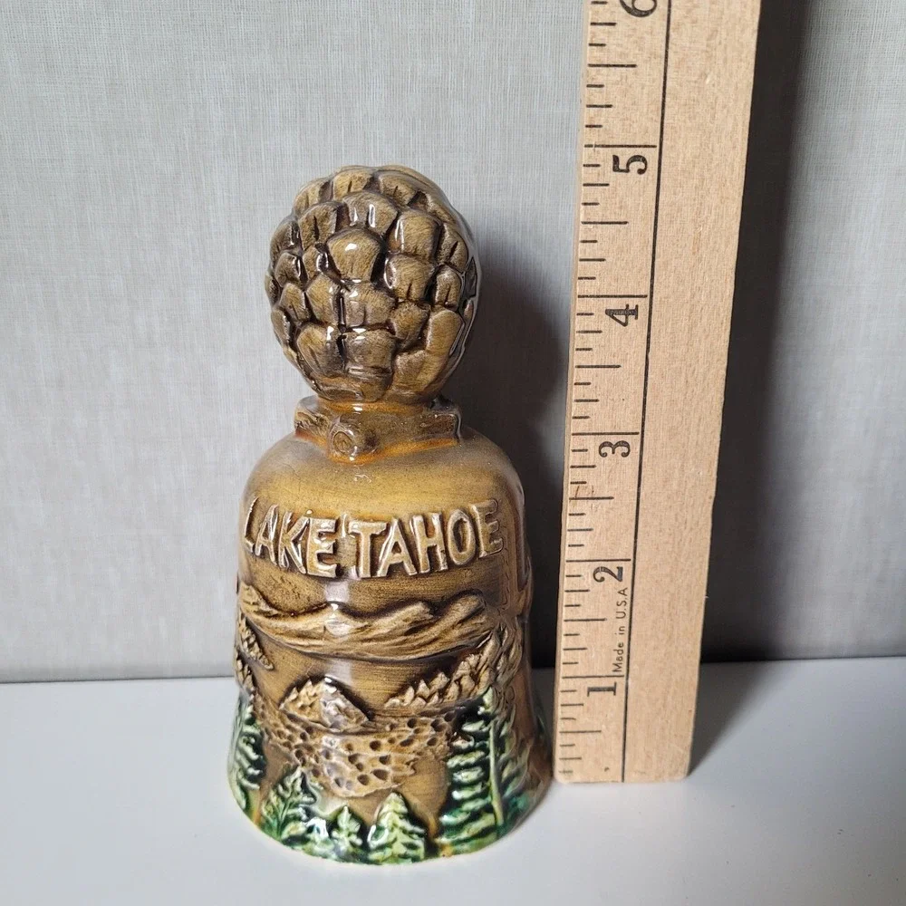 Vintage SNCO Japan Lake Tahoe Ceramic Souvenir Bell Pinecone Handle Squirrel